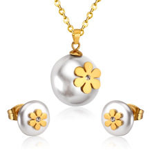 Fake Pearl Flower Jewelry set Flower Necklace Earring Stainless Steel Wedding Jewelry sets
